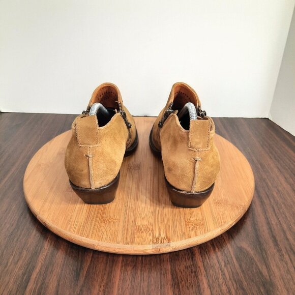 Frye Sacha Womens Size 9 Boots Tan Suede Side Zip Pointed Toe Moto Ankle Booties - Picture 4 of 12